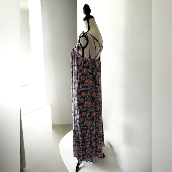 Women's LOFT Floral Tassel Tie Sleeve Ruffle Hem Boho Maxi dress size small - Picture 3 of 5